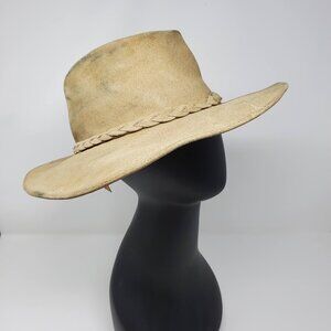 Minnetonka Outback Boho Tan Distressed Leather Hat Size S (WH410)